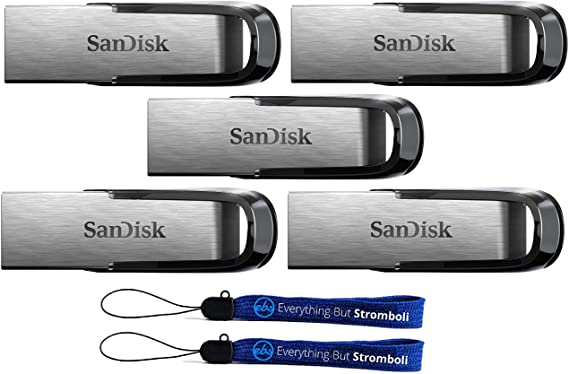 SanDisk Ultra Flair USB (5 Pack) 3.0 128GB Flash Drive High Performance up to 150MB/s - with (2) Everything But Stromboli (tm) Lanyard