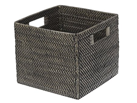 KOUBOO Square Rattan Storage Basket, Black Antique