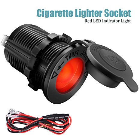 Cigarette Lighter Socket(LED Red) Car Marine Motorcycle ATV RV Lighter Socket Power Outlet Socket Receptacle 12V Waterproof Plug by ZHSMS