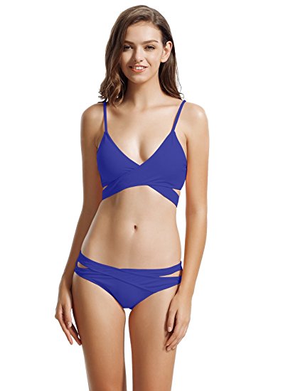 Zeraca Women's Sexy Cutout bottoms Wrap Bikini Bathing Suits