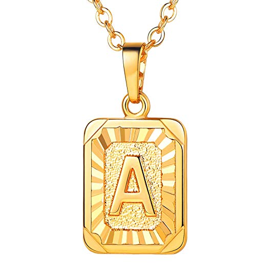 U7 Monogram Necklace A-Z 26 Letters Pendants 18K Gold/Platinum Plated Square Tiny Initial Necklaces for Women Girls,Chain 18" and Gift Box Packed