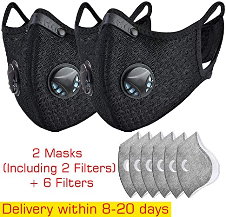 2 Pack Dust_Masks Reusable Respirators Unisex Mouth_Mask Adjustable for Allergies Woodworking Running Sanding Mowing-Black, with 6 Filters