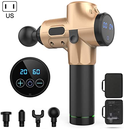 Massage Gun Deep Tissue Percussion Muscle Massager, Cordless Handheld Personal Percussion Massage with 4 Interchangeable Heads, Super Quiet Brushless Motor, Rechargeable Self Massager (Black Gold)
