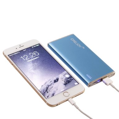 CREJOY™ 5200mAh Aluminum Portable Power Bank External Battery Charger For Mobile phones Super Slim Color Cuboid Portable and Fashionable Power Bank with Flashlight, 5V1A Output USB Mobile Phone External Chargers with Li-ion Battery for Smartphones iphone ipad Sumsang Galaxy S6 S5 S4 Mp3 Mp4 Devices Sony HTC Motorola Nokia and more Type of Cellphone (Blue)