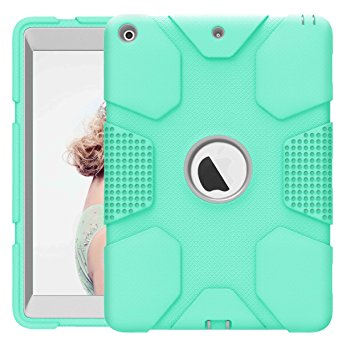 Hocase iPad 9.7 2018/2017 Case Rugged Heavy Duty High-Impact Shockproof Hard Rubber Protective Case for Apple iPad 5th/6th Generation A1822/A1823/A1893/A1954 - Teal/Grey