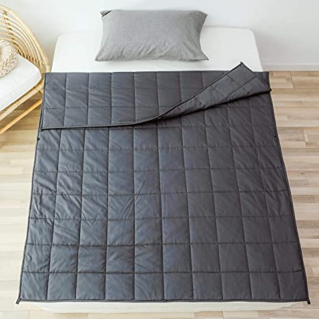 Sleepymoon Weighted Blanket (15lbs, 48”x72”) | for Adults | Individual | Queen Size | Full Size | Calm Sleeping | Grey | Breathable 100% Cotton with Glass Beads
