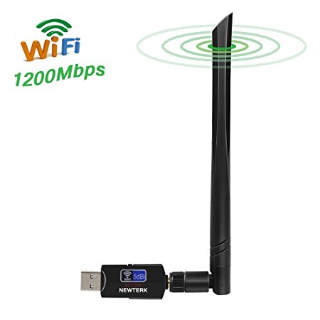 NEWTERK Wifi Adapter 1200M USB 3.0 High Speed Wifi Dongle with Antenna 802.11ac Wireless Network Card Dual Band Land Card for Desktop PC Laptop, Support Windows 10/8.1/8/7/XP/Vista,Mac Os