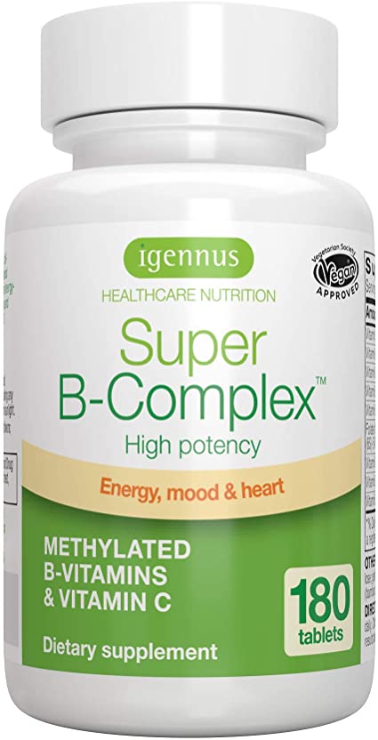 Super B-Complex – High Strength B Vitamins with folate, B6 & B12 Plus Vitamin C, 180 Tablets