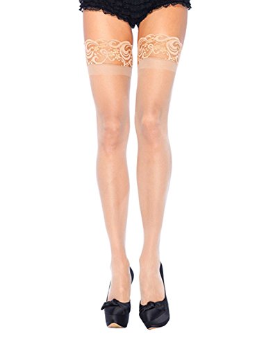 Leg Avenue Women's Thigh High Stockings with Silicone Lace Top