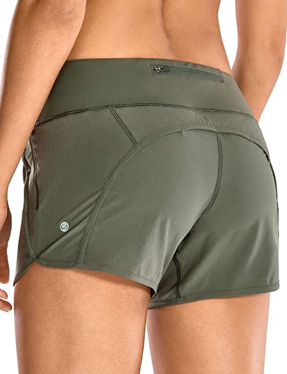 CRZ YOGA Women's Quick-Dry Athletic Sports Running Workout Shorts with Zip Pocket - 4 Inches