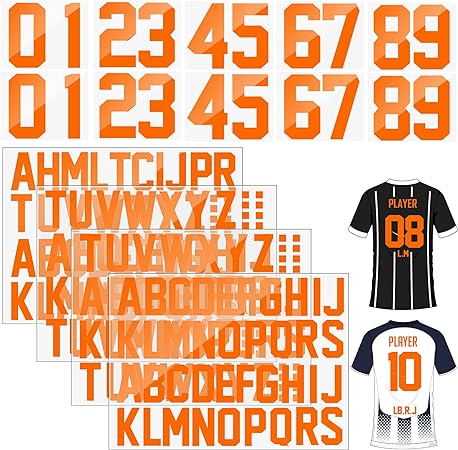 18 Sheets 216 Pieces 8 Inch Iron On Numbers T-Shirt 2 Inch Iron On Letters Patches Kit, 0 to 11 Iron-on Numbers A to Z Heat Transfer Letters for Jersey Football Baseball T-Shirts Team Name (Orange)