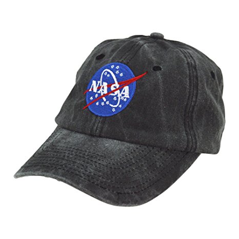 NASA Hat Pigment Dyed Baseball Cap Premium Insignia (Black and Navy Blue)