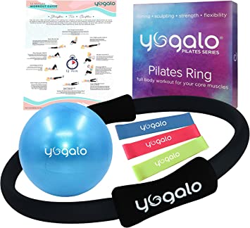 Pilates Ring and Ball Set with 3 Resistance Bands - Pilates Equipment for Home Workout - Magic Circle Pilates Ring 14 Inch to Tone, Sculpt and Strengthen - Fitness Ring for Yoga and Pilates