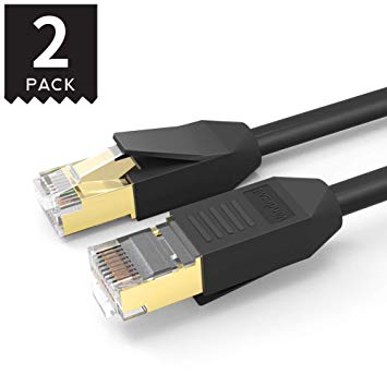 VANDESAIL CAT8 Ethernet Cable, 2 Pack Professional 20Gbps 2000MHz SSTP RJ45 High Speed Network Cable, Gold Plated Plug STP Modems and Routers LAN Cable Black(8B-3m/10ft-2pack)