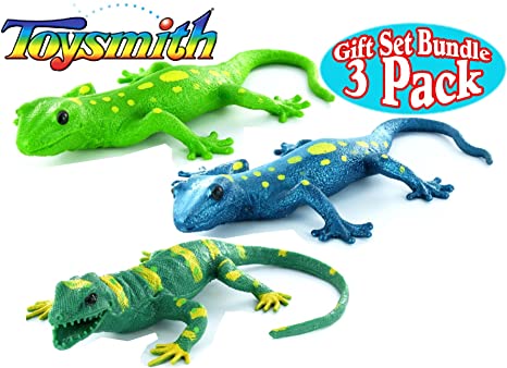 Toysmith Lizard Squishimals Light Green, Dark Green & Blue Complete Gift Set Bundle - 3 Pack
