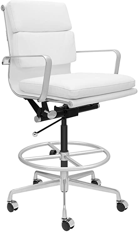 SOHO Soft Pad Drafting Chair - Ergonomically Designed and Commercial Grade Draft Height for Standing Desks (White)