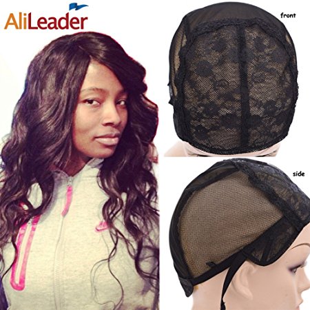 Black Double Lace Wig Caps For Making Wigs Hair Net with Adjustable Straps Swiss Lace Small Size from AliLeader