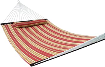 SueSport New Hammock Quilted Fabric with Pillow Double Size Spreader Bar Heavy Duty, Burgundy/Tan Pattern