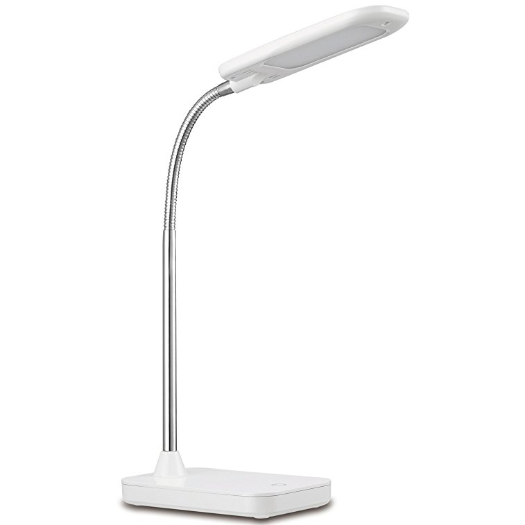 Globe Electric LED Integrated Desk Lamp, White Finish, Chrome Gooseneck, 5 Watts, 12793