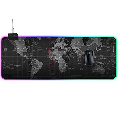 RGB Gaming Mouse Pad LED Extra Extended Large Mousepad Professional Waterproof Computer Keyboard Desk Mat with Anti-Slip Rubber Base for Gamer, Esports Pros, Office Working (World Map)
