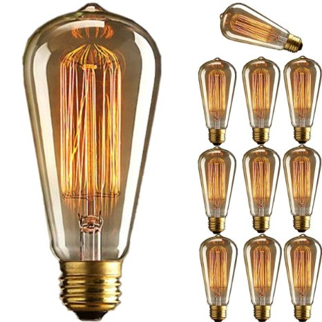 KINGSO 10 Pack E27 Base 60w Vintage Edison Bulb Dimmable ST64 Antique Filament Tungsten Squirrel Cage Style 19 Anchors Incandescent Bulbs for Home Light Fixtures Decorative Glass 110v