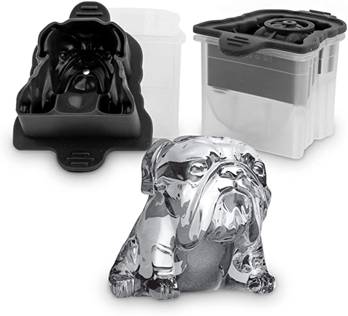 Tovolo Leak-Free, Slow-Melting Novelty Bulldog Ice Molds with Silicone Sealed Lid, Anti-Tip, Set of 2 Stackable Molds for Whiskey, Spirits, Liquor, Cocktails, Soda & More