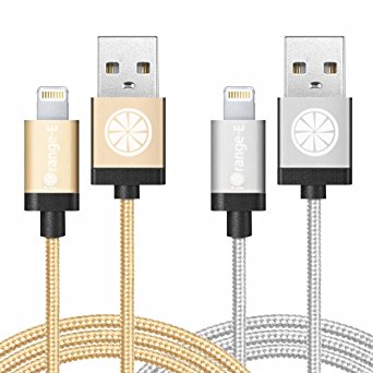 [Apple MFi Certified] iOrange-E™2 Pack of 6.6ft (2M) [Tangle-Free] Lightning to USB Cable, 8-Pin Lightning USB Charge & Data Sync Braided Cord with Aluminum Shell Connectors for iPhone 6/6 Plus/5S/5C/5, iPad Air, iPad 4th Generation, iPad Mini, iPad Mini with Retina Display, iPod Touch 5th Generation and iPod Nano 7th Generation , Full Gold Full Silver