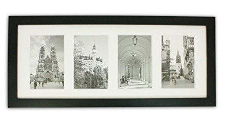 Golden State Art, 8x20 Black Photo Wood Collage Frame with REAL GLASS and White Mat displays (4) 4x6 pictures