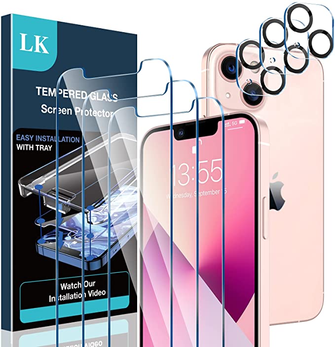 [ 3 3 Pack] LK 3Pack Screen Protector Compatible for iPhone 13 Mini 5.4-inch with 3Pack Camera Lens Protector, Anti-Scratch Easy-Installation,9H Hardness, HD Tempered Glass Film