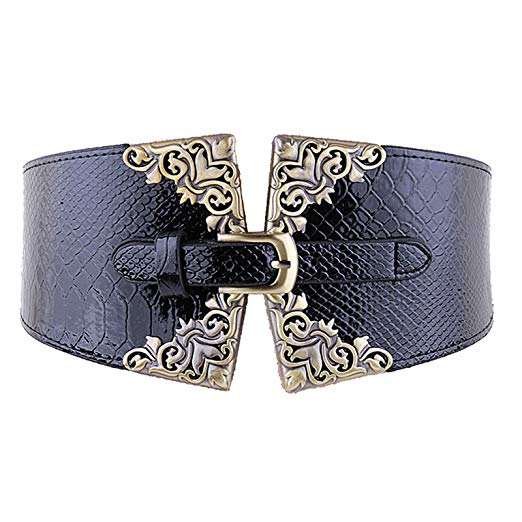 AWAYTR Wide Cinch Belts for Women - Crocodile Leather Pin Buckle Retro Fashion Dress Belts