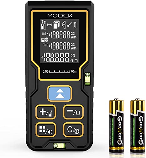 Laser Measure, MOOCK 229Ft/70m Laser Distance Meter with M/in/Ft Unit Switching, LCD Backlit Display, 2 Bubble Levels, Mute Function, Pythagorean Mode, Measure Distance, Area and Volume