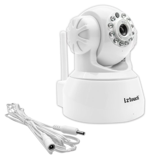 iZtouch IZSP-012 White   10ft White Extension DC Power Cable 1280x720P HD H.264 Wireless/Wired IP Camera with Two-Way Audio Night Vision Pan/Tilt Control QR Code Scan