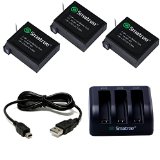 Smatree 1290mAh Replacement battery 3-Pack  3-Channel charger  USB Cord for Gopro Hero 4 Camera Camcorder