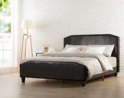 Zinus Sculpted Faux Leather Upholstered Platform Bed with Footboard and Wooden Slats, Full, Espresso