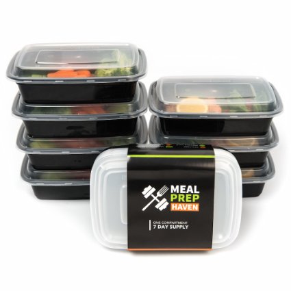 Meal Prep Haven Food Containers with Lids for Portion Control - Stackable, Leak Proof, Microwave, Dishwasher Safe, Reusable (7 Pack)