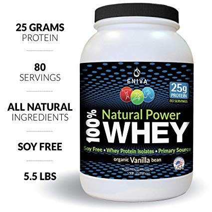 ENIVA Whey Protein Powder Mix: Whey Protein Concentrate, Isolate. Hydrolyzed Whey Protein Isolate, Clean & Pure, Vanilla Flavor, Soy Free, Non-GMO, 5 Grams BCCAs. (5.5 Pounds).
