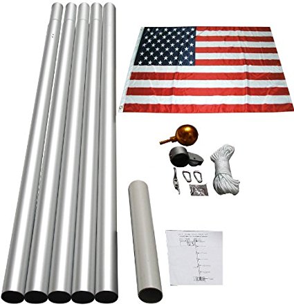 20' Aluminum Sectional Flag Pole Kit with 3 By 5 Foot Us Flag