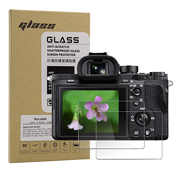 Screen Protector for Sony Alpha A9 A7RIII A7III A7RII A7SII A7II, Macolink Glass Tempered Film for A7R3 A73 A7R2 A7S2 A7M2 RX1RII RX1R RX1 RX100M5/4/3/2 RX10M4/3/2 (2 Pack)