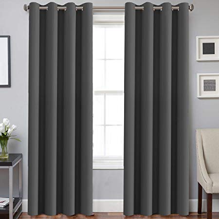 H.VERSAILTEX Blackout Room Darkening Curtains Window Panel Drapes - (Grey Color) - 2 Panels - 52 inch Wide by 84 inch Long, Charcoal Gray, Grommet Top