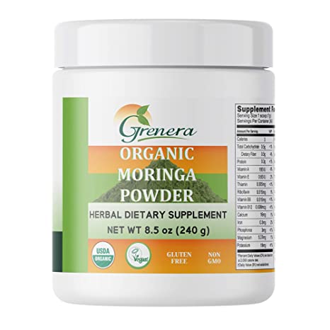 Grenera Organic Moringa Leaf Powder 8.5 Ounce - USDA, Kosher, Vegan Ceritified Moringa Powder