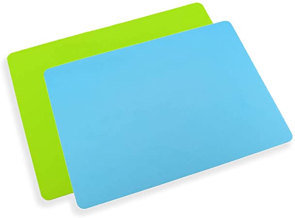 Hanobo 2 Pack A3 Large Silicone Sheet for Crafts Jewelry Casting Mat Pad, Reusable, Waterproof, Heat Resistant, Premium Silicone Place Mat, Blue, Green(15.7" x 11.7")