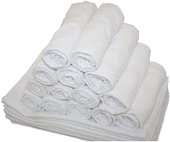Economy White Washcloths for Bathroom-Motel-Kitchen-Spa-Gym-Salon - All Natural Cotton, Highly Absorbent Motel Grade Face Towels, 12x12 Inches - Eco-Friendly, Bulk-Pack Set of 12