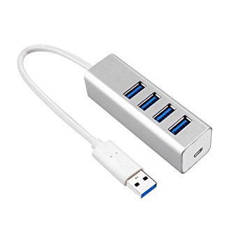USB Hub, Cotop Aluminum 4-Port USB 3.0 Ultra Slim Data Hub with 1ft Cable for iMac, MacBook, PC, Compact Portable USB High Speed Flash Drives-Silver