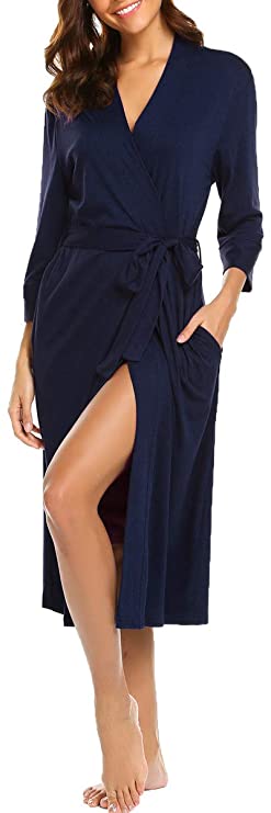 Bluetime Womens Robe Knit Bathrobe Sleepwear Loungewear Lightweight Kimono Robes Long (S-XXL)