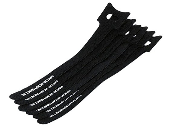 Monoprice Hook & Loop Fastening Cable Ties 6inch, 10pcs/Pack - Black