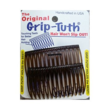 Good Hair Days Grip Tuth Combs 40405 Set of 2, Tortoise Shell Color 2 3/4" Wide