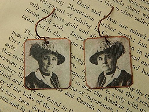 Feminist earrings Jane Addams Suffragist mixed media jewelry