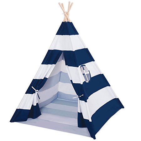 DalosDream Indoor Outdoor Navy Striped Indian Playhouse Toy Teepee for Kids