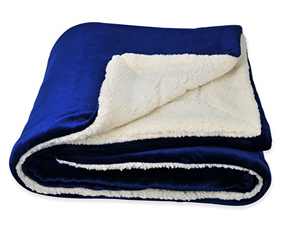 Sherpa Throw Blanket 50"×60",Blue Blanket for Couch, Car or Bed by SOCHOW (Blue)