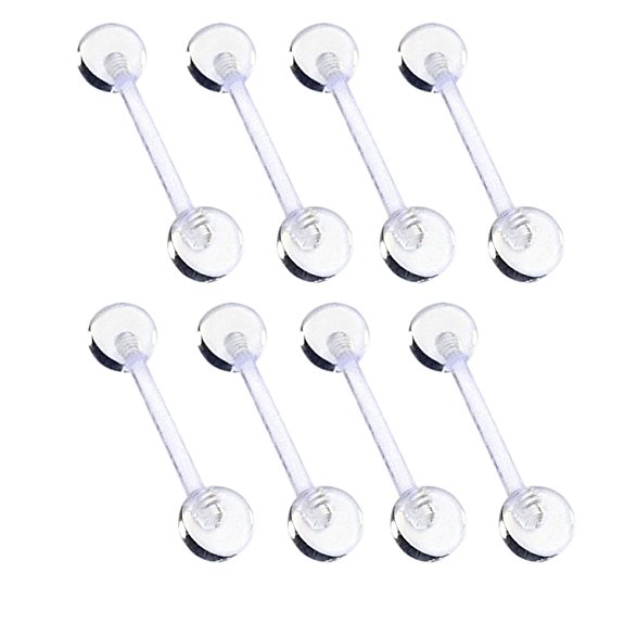 CrazyPiercing Transparent ball and barbell Clear Tongue ring Retainer 14G or Nipple Ring